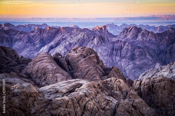 Fototapeta Sunset from the summit of Mt Sinai in the St Catherine area of Egypt
