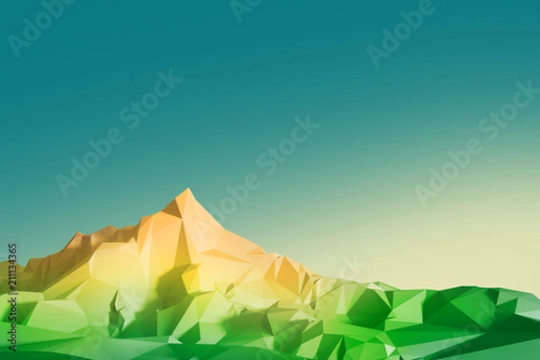 Fototapeta Low poly background with the image of high mountains against the sky. 3d illustration