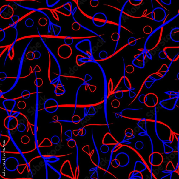 Obraz Vector pattern of plant red and blue stems and circles on a blac