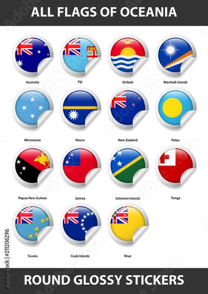 Fototapeta Flags of all countries of Oceania. Round Glossy Stickers
