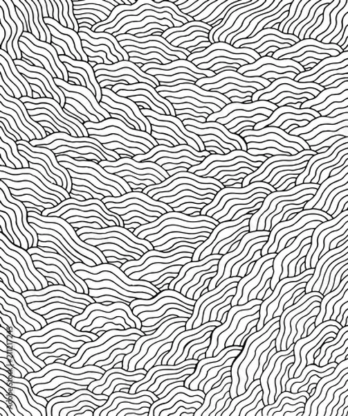 Obraz Wavy waves pattern - coloring page for adults. Doodle ink artwork. Vector illustration