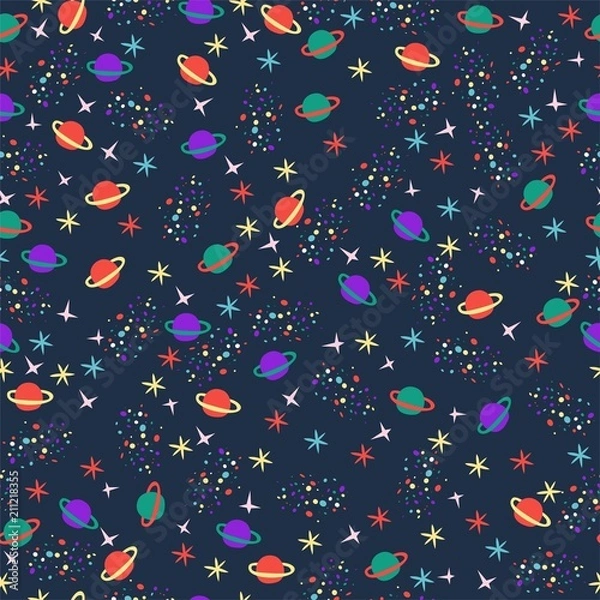 Fototapeta Seamless vector pattern in space style. Fantastic background.