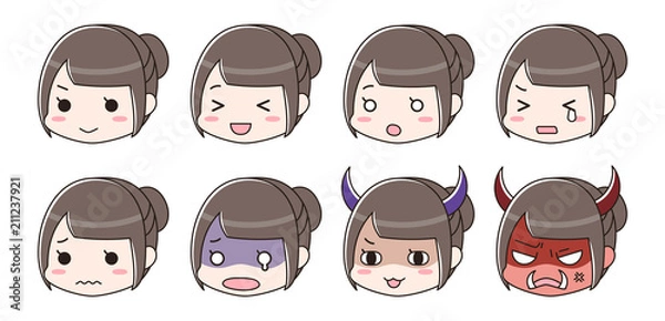 Obraz 喜怒哀楽　表情セット　女性