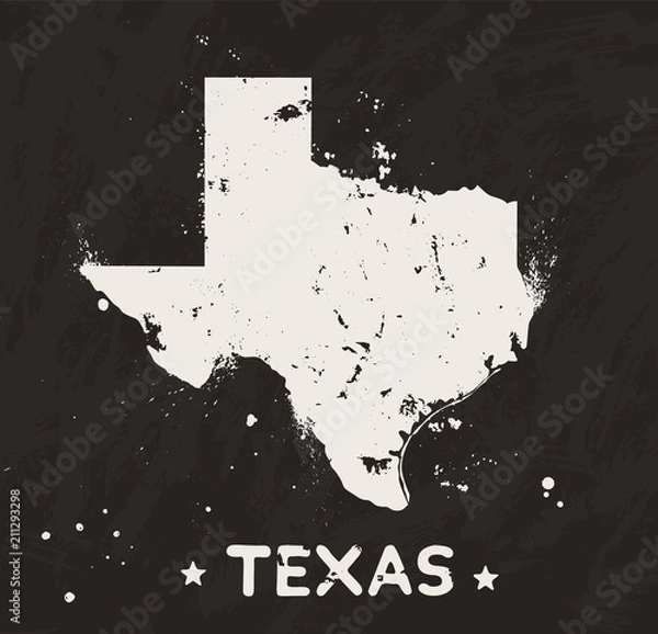 Fototapeta Mapa grunge Texas na czarnym tle. Retro ilustracji w trudnej sytuacji z mapą stanu.