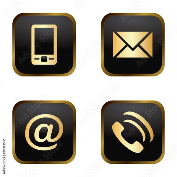 Fototapeta Vector icon set: golden communication icons  - mobile phone, envelope, e-mail address, phone