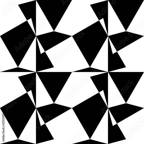 Fototapeta OPTIC ART SEAMLESS VECTOR PATTERN. GEOMETRIC SHAPE TEXTURE. POLYGON MONOCHROME BACKGROUND