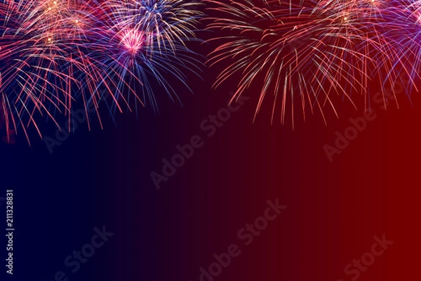 Fototapeta 4th of July Background with fireworks and a red, white and blue background add your own text or greeting