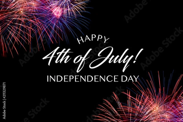 Fototapeta Happy JUly 4th greeting with black background with fireworks