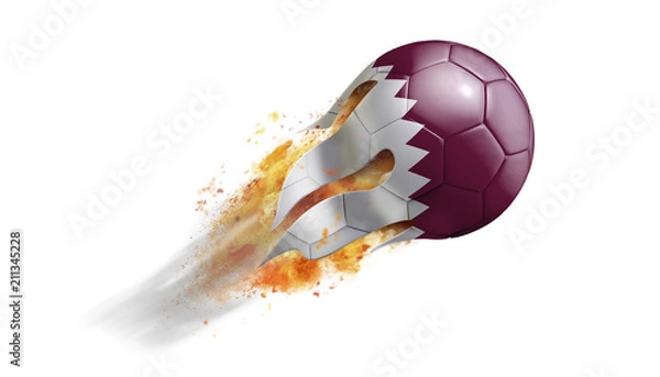 Fototapeta Flying Flaming Soccer Ball with Qatar Flag