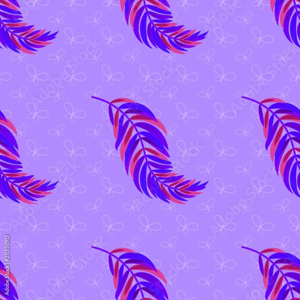 Fototapeta Colorful seamless pattern of abstract feathers. Simple flat vector illustration. For the design of paper wallpaper, fabric, wrapping paper, covers, web sites.