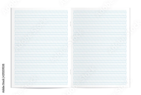 Fototapeta Vector illustration of realistic blank calligraphy practice copybook spread isolated on white background. Lined pages for handwriting and lettering