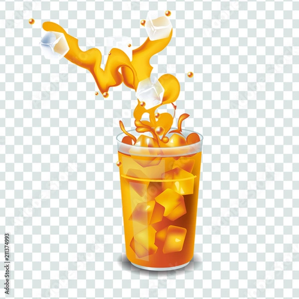 Fototapeta Vector illustration in real style about iced tea with ice