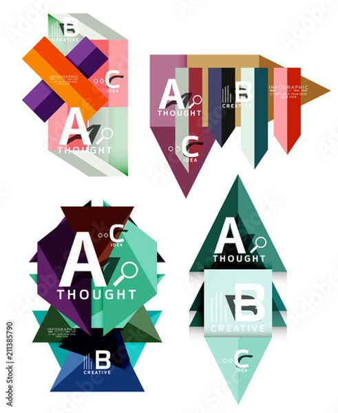 Fototapeta Set of paper geometric option banners, infographic templates