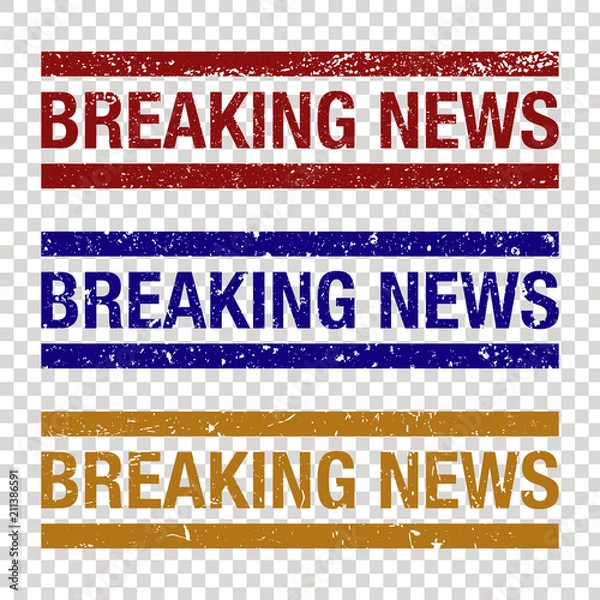 Fototapeta Breaking News colorful banner vector set on transparent background