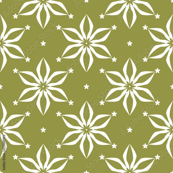 Obraz White floral seamless pattern on olive green background