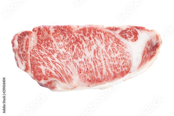 Fototapeta raw wagyu sirloin isolated on white background. japanese beef