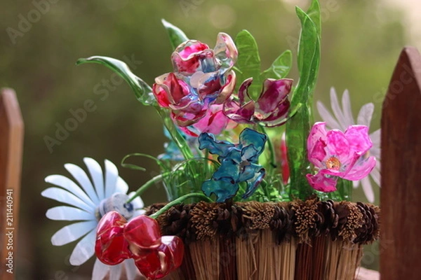 Obraz crafts from plastic garbage, bottles
