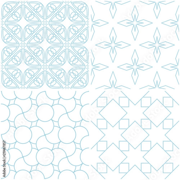 Obraz Geometric patterns. Set of blue elements on white. Seamless backgrounds