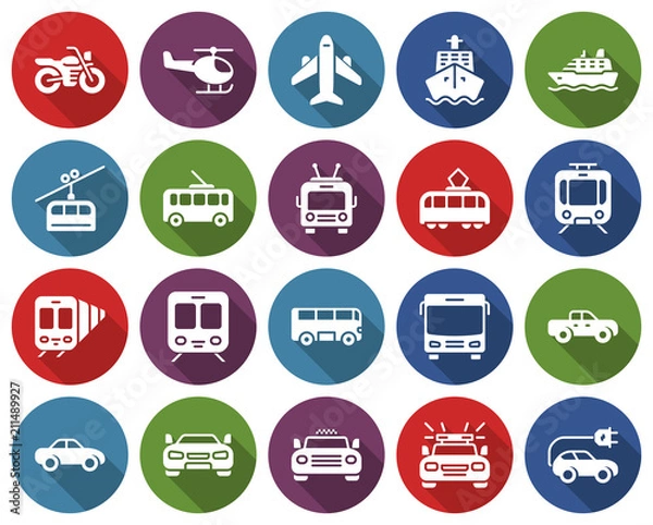 Obraz Round icons set of some transport facilities with long shadow
