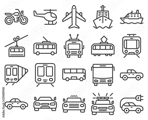 Obraz Monochromatic line icons set of some transport facilities