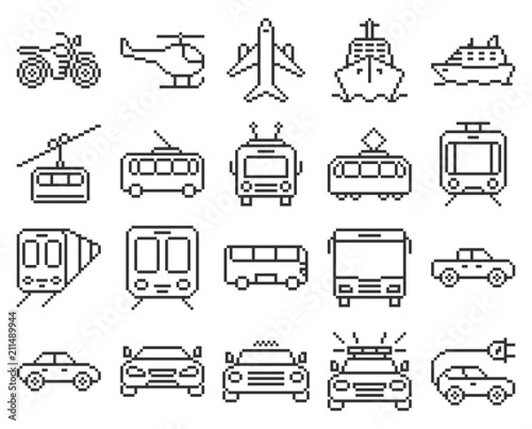 Obraz Line pixel icons set of some transport facilities