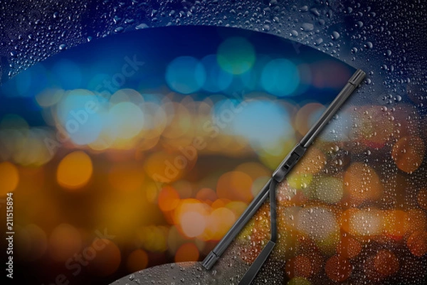 Obraz Car wiper with drop on glass