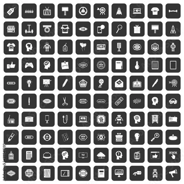 Fototapeta 100 creative marketing icons set in black color isolated vector illustration