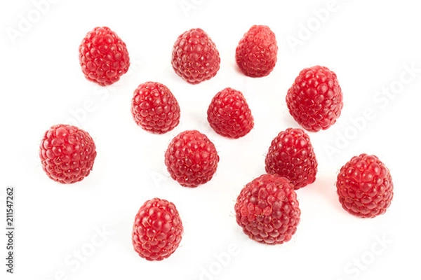 Fototapeta Raspberry with leaves isolated