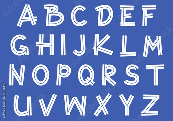 Fototapeta inline doodle sans serif font, uppercase outline handwritten letters, stock vector illustration
