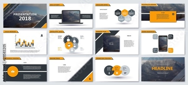 Obraz Presentation template for flyer, brochure, product, promotion, advertising,  report, banner, business, modern style on black and blue color background. vector illustration