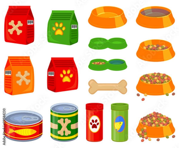 Obraz 16 colorful cartoon pet food elements set