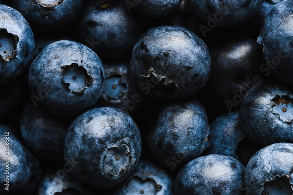 Fototapeta Top view macro shot of fresh blueberry with water drops