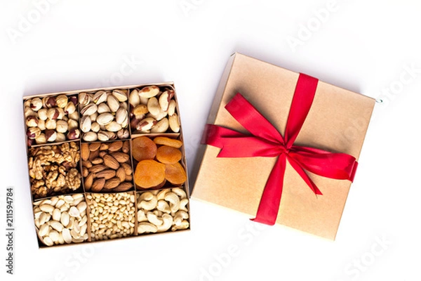 Obraz Assorted nuts in a wooden box