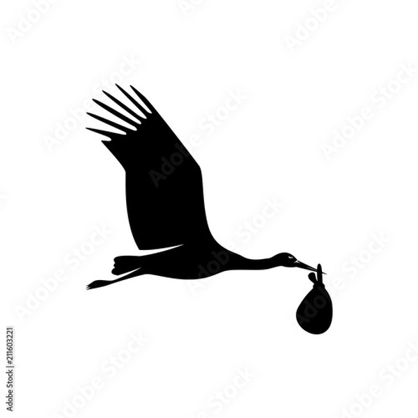 Obraz vector flying stork with baby silhouette