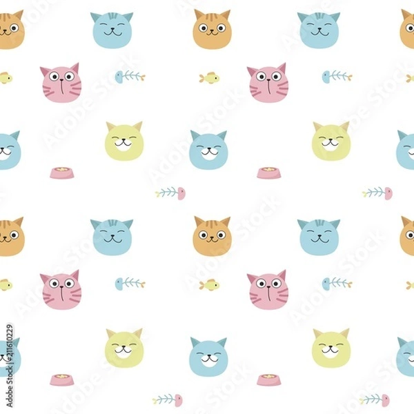 Fototapeta Funny cats vector seamless pattern