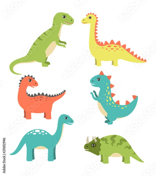 Fototapeta Dinosaurs Types Collection Vector Illustration