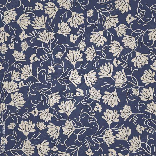 Fototapeta Seamless background with floral patterns. Summer ornament. Vintage Pattern. Elements of flowers and leaves. Vector illustration. Used for wallpaper, printing on the packaging paper, textiles.