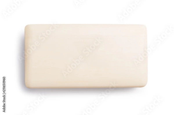 Fototapeta Top view of one bar white hygiene toilet soap isolated on white background