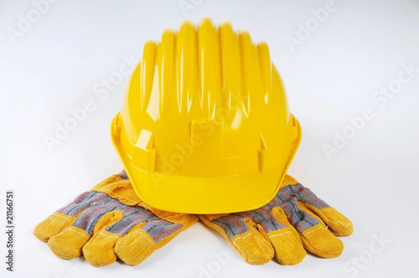 Obraz Yellow hard hat and work gloves