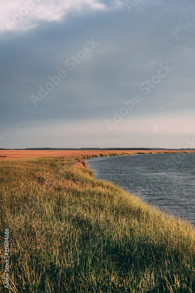 Fototapeta Sunset on the marsh with clouds