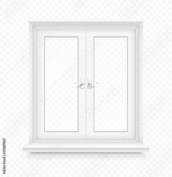 Fototapeta White classic plastic window with windowsill. Transparent