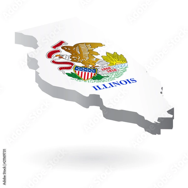 Obraz illinois mapa 3d z wektorem flagi