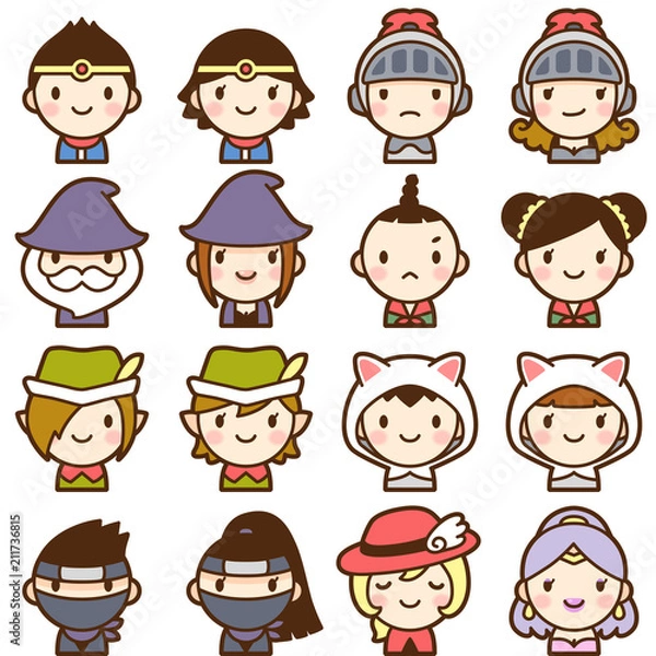 Obraz ゲームキャラクター　ファンタジー　RPG　伝説の勇者様御一行　顔　かわいい　アイコン　セット
