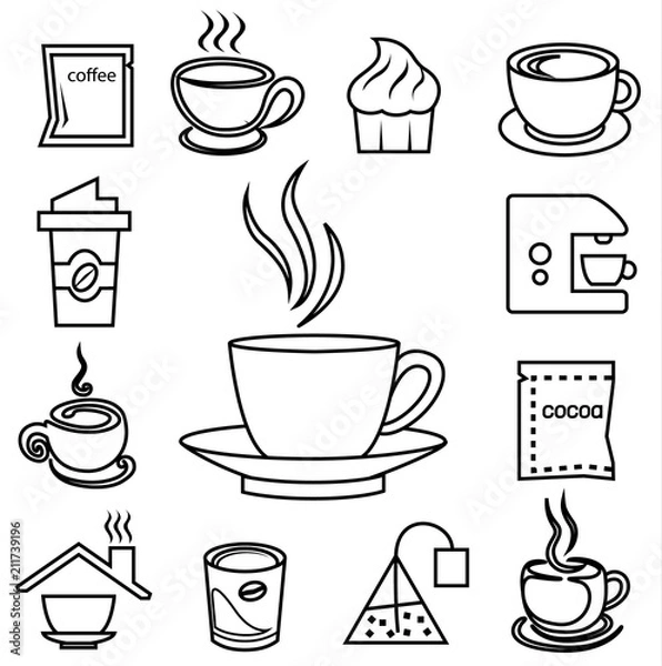 Fototapeta coffee outline icon set with accessories and ingredient