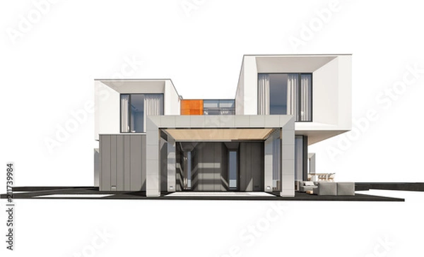 Fototapeta 3d rendering of modern house isolated on white.