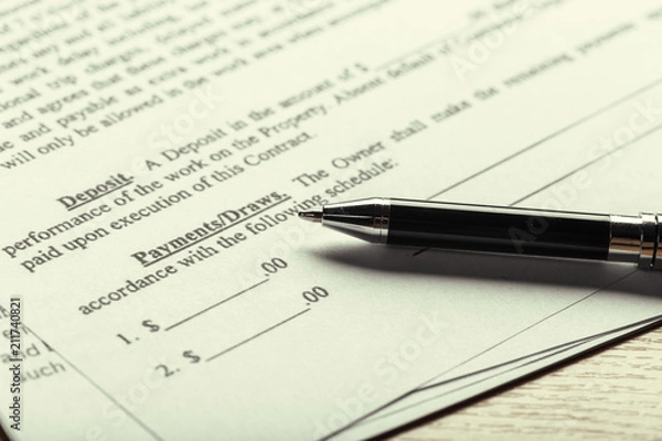 Fototapeta Close up shot of Eyeglasses  on contract document papers business concept