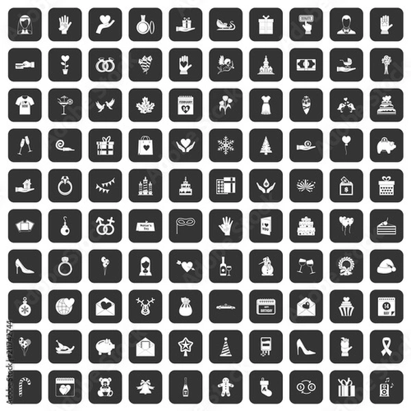 Fototapeta 100 gift icons set in black color isolated vector illustration