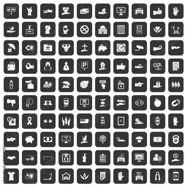 Fototapeta 100 hand icons set in black color isolated vector illustration