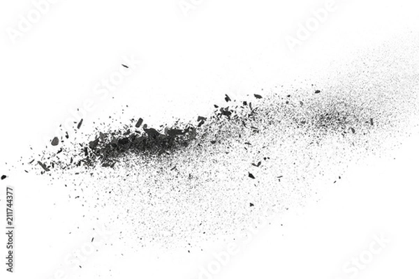 Fototapeta Black charcoal dust, gunpowder isolated on white background and texture, top view