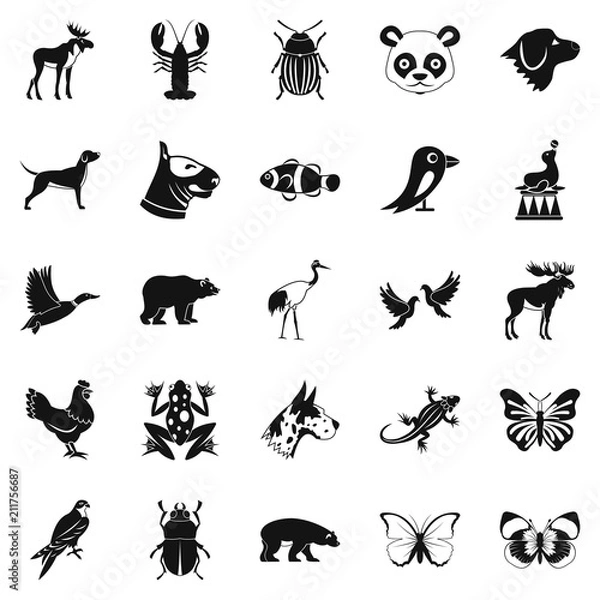 Fototapeta Forest animals icons set. Simple set of 25 forest animals icons for web isolated on white background